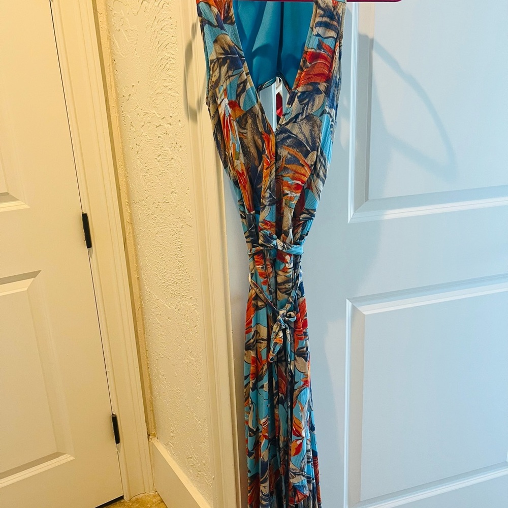 Lulu's Blue and Red Floral Maxi Dress